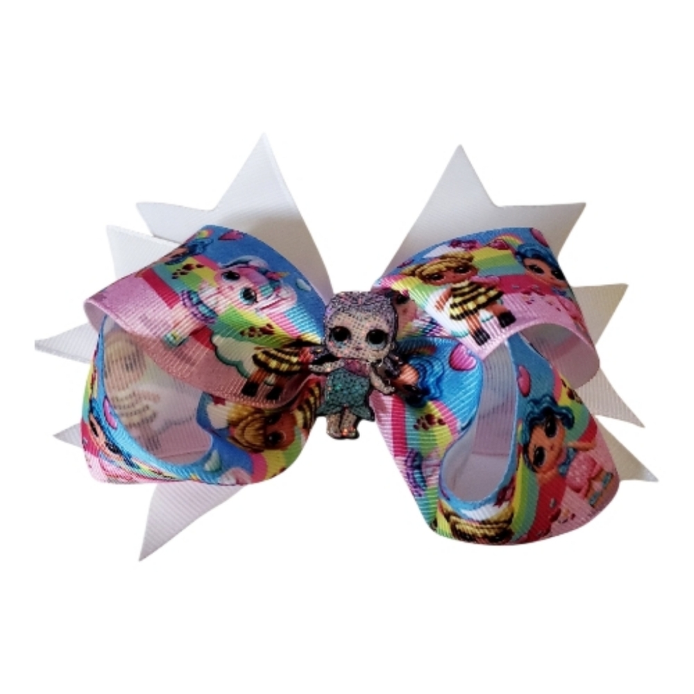 L.O.L. Surprise! Rainbow Pink & Blue Character Hair Bow with Glitter Charm